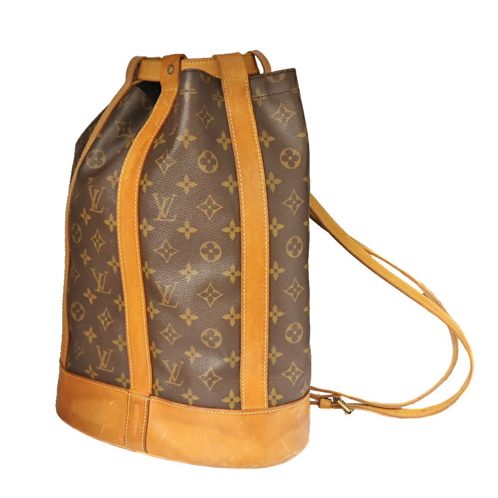 LOUIS VUITTON Randonee Shoulder Bag Drawstring Monogram Canvas Brown Handbag